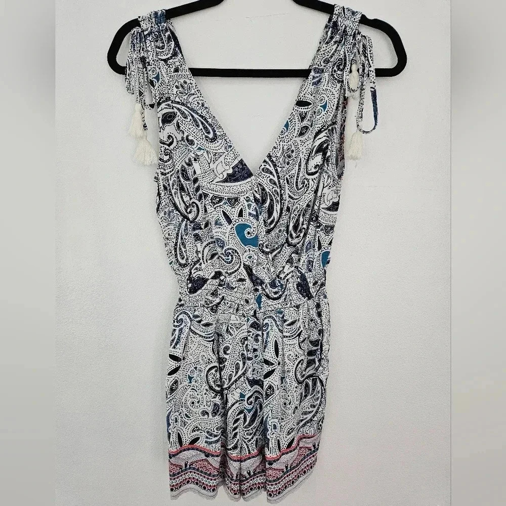 Bebop Paisley Print Smocked Waist Tassel Tie Romper Women's Size‎ S